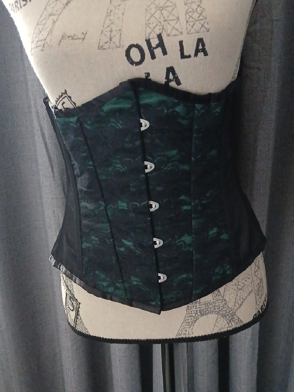 Satin Green Net Overlay Underbust Corset Women Intimates & Sleepwear